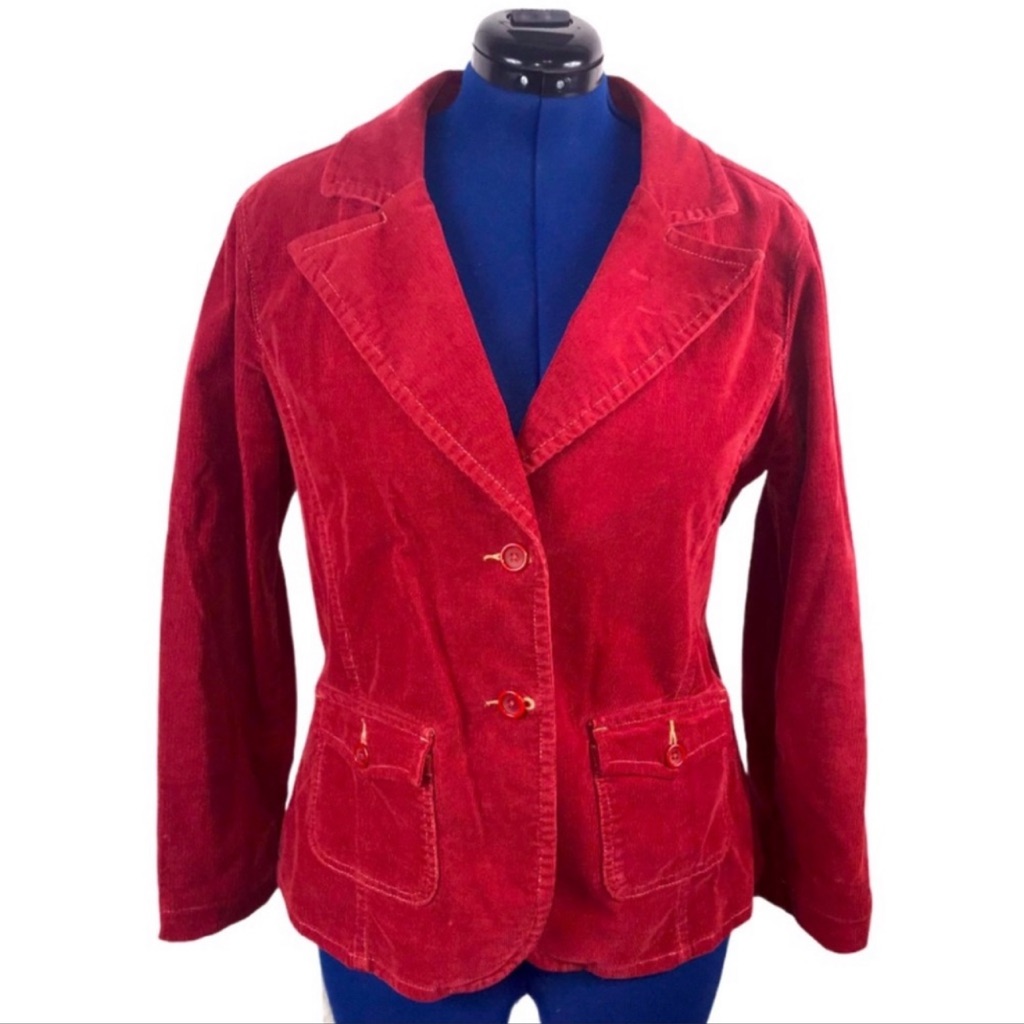 Halogen Xl Red Corduroy Two Button Stretch Retro Front Buttoned Pocket Blazer